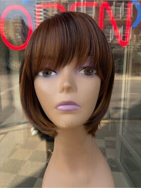 Hand tied Short Layered Bob Wig in Chestnut Brown